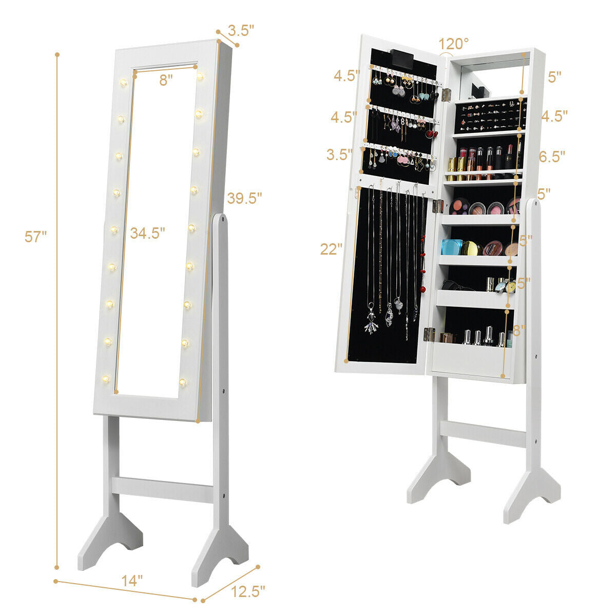 Mirrored Jewelry Cabinet Armoire Organizer w/ LED lights