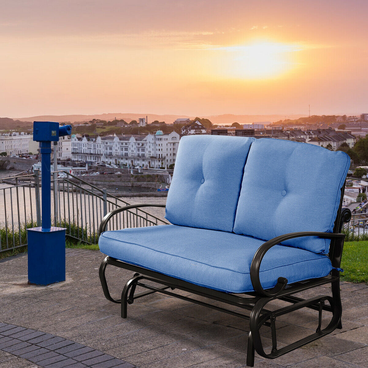 Outdoor Patio Cushioned Rocking Bench Loveseat