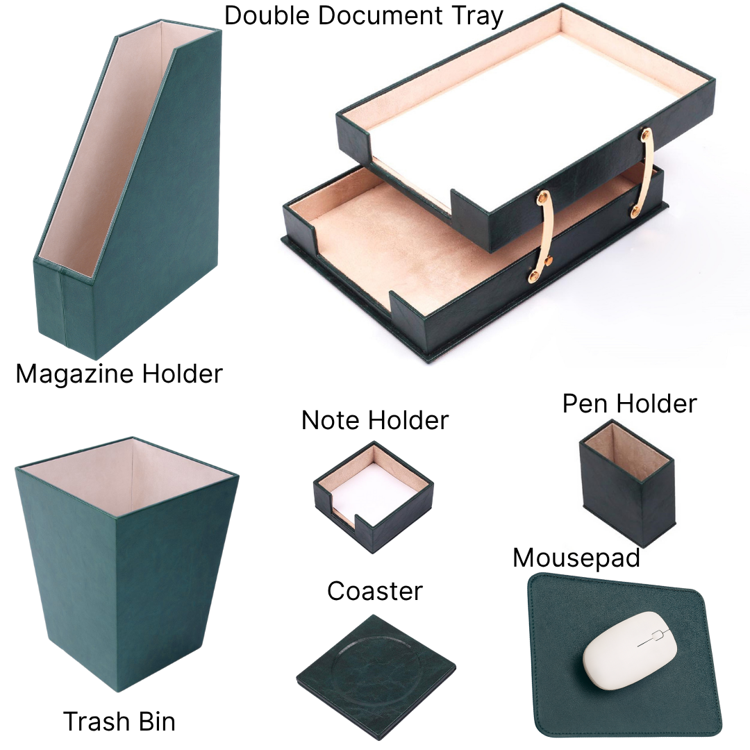 MOOG Leather Desk Set – 7-Piece Organizer-Tan