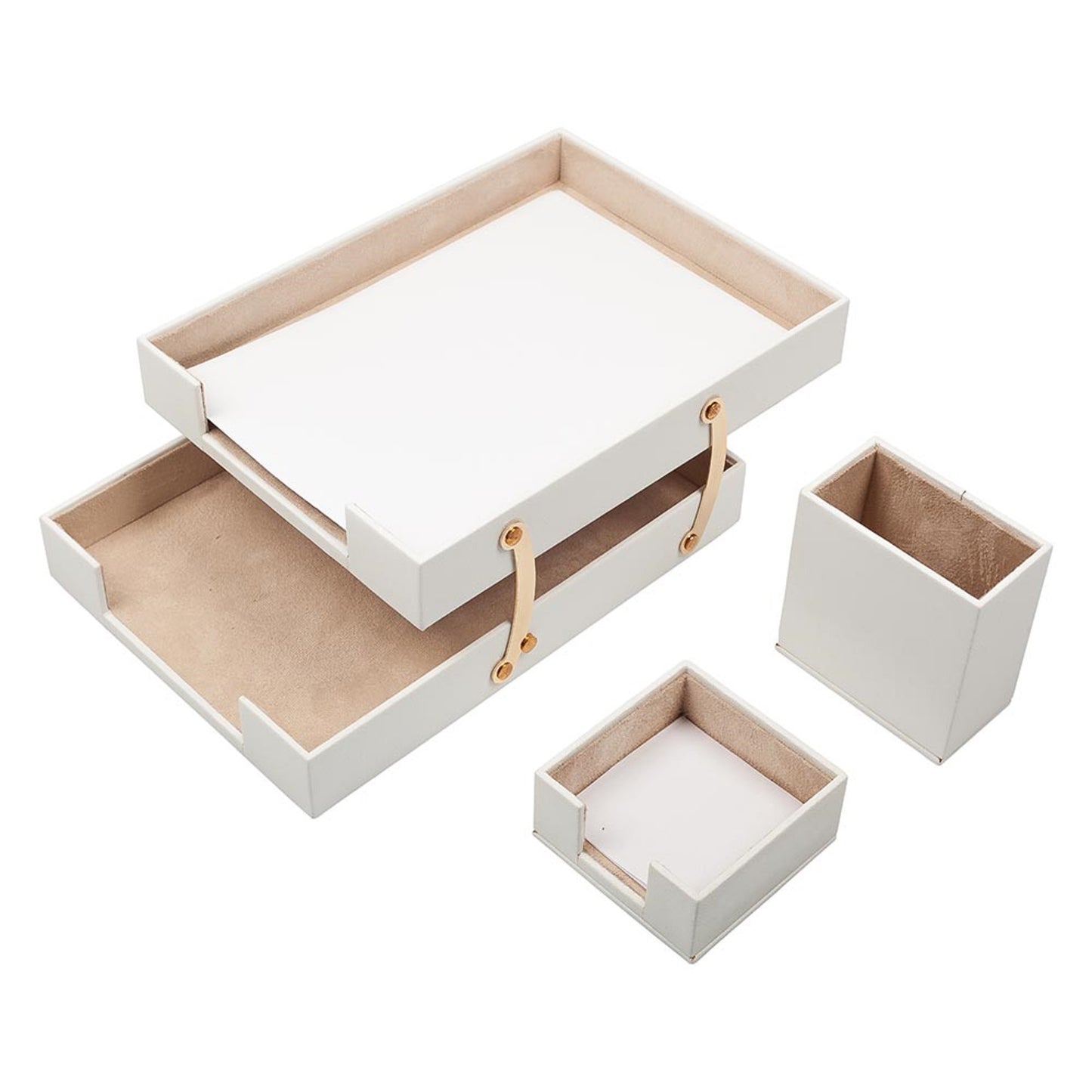 MOOG Leather Desk Set-3 Accessories-Double Document Tray - White- 3 PCS