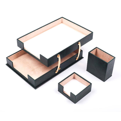 MOOG Leather Desk Set-3 Accessories-Double Document Tray - White- 3 PCS