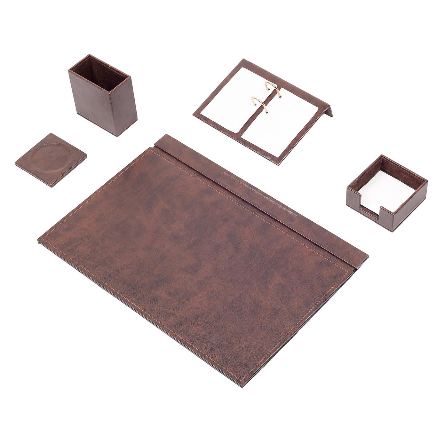 MOOG Leather Desk Set - Office Desk Organizer - Desk Storage - Leather Coaster - Desk accessories -  5 PCS