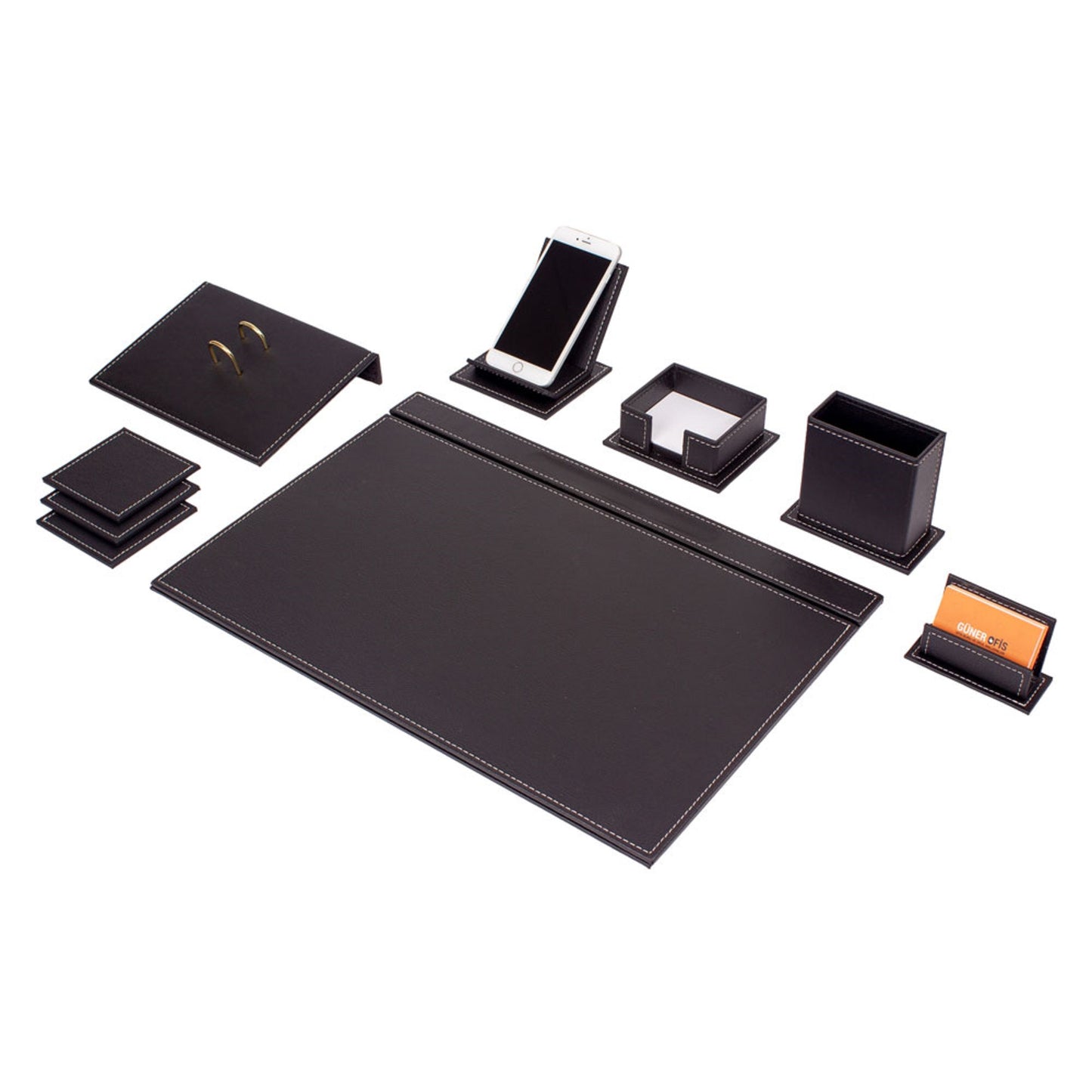 MOOG Leather Desk Set - Desk Organizer Set - Office Desk Pad Accessories -  Calendar holder - 9 Accessories-Desk Organizer - Office Desk Accessories 