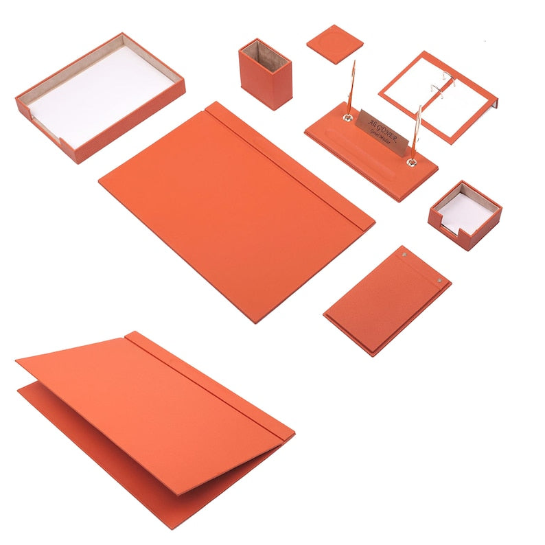 MOOG  Leather Desk Set-10 Accessories-Desk Organizer-Desk Office Accessories-Office Organizer-Desk Pad-Desktop Store -10 PCS