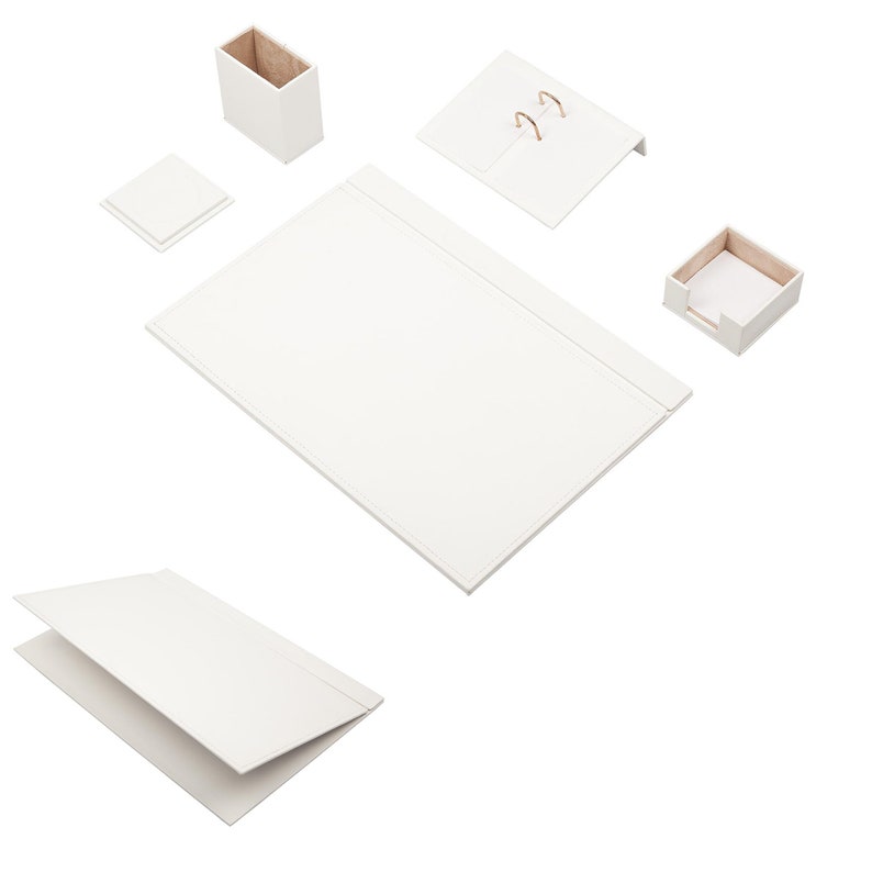 MOOG Leather Desk Set-5 Accessories -White- 5 PCS – Moogdesk