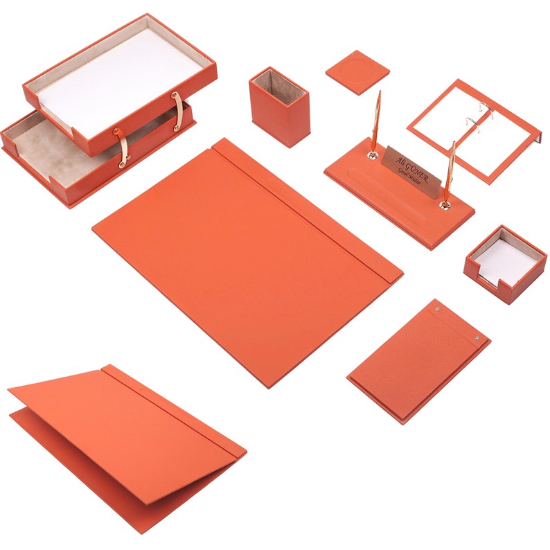 MOOG Leather Desk Set - Office Desk Organizer - Desk Storage - Leather Coaster - valentines gifts for her - 10 PCS