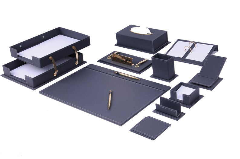 MOOG Leather Desk Set - Office Desk Organizer - Desk Storage - Leather Coaster - Desk accessories - 14 PCS