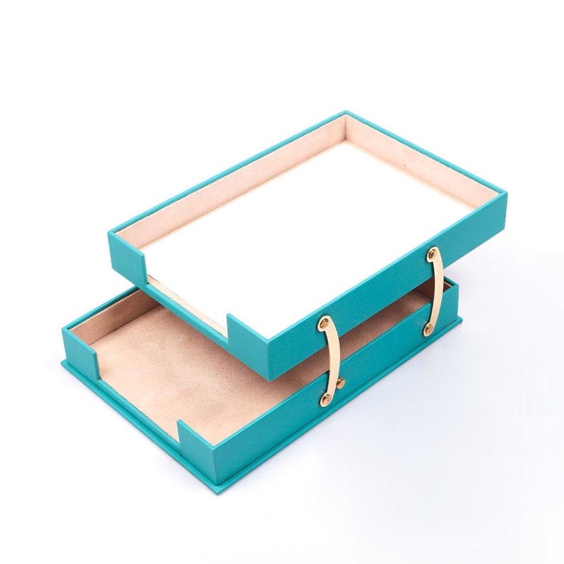 MOOG Leather Desk Set - Double Document Tray- Turquoise - 10 PCS