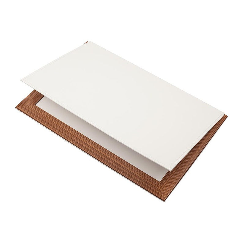 MOOG Leather Desk Pad With Wood Combination | Leather Gray Desk Pad | Desk Pad With Cover | Gray Leather