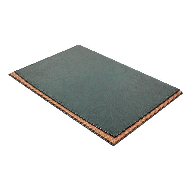 MOOG Leather Desk Pad With Wood Combination | Leather Gray Desk Pad | Desk Pad With Cover | Gray Leather