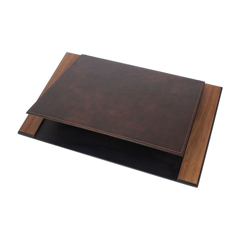 MOOG Leather Desk Pad | Prestige Desk Pad Mahogany Wood Combination -Bordeaux Leather