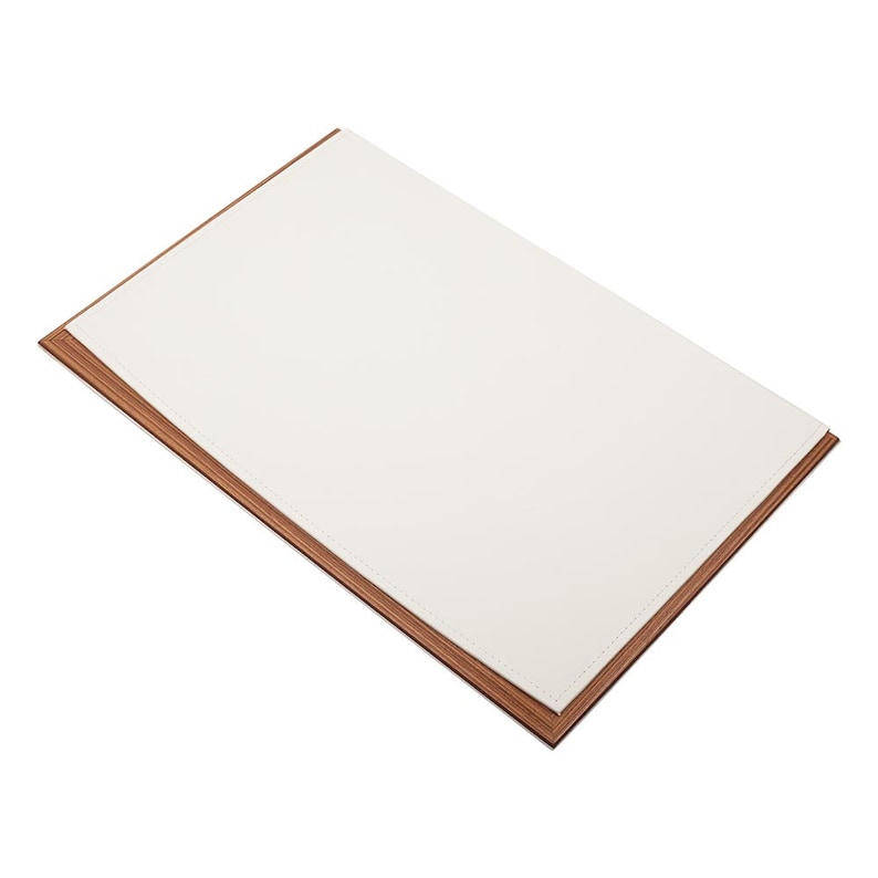 MOOG Leather Desk Pad With Wood Combination | Leather White Desk Pad | Desk Pad With Cover | White Leather