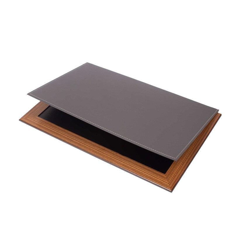 MOOG Leather Desk Pad With Wood Combination | Leather Black Desk Pad | Desk Pad With Cover | Black Leather