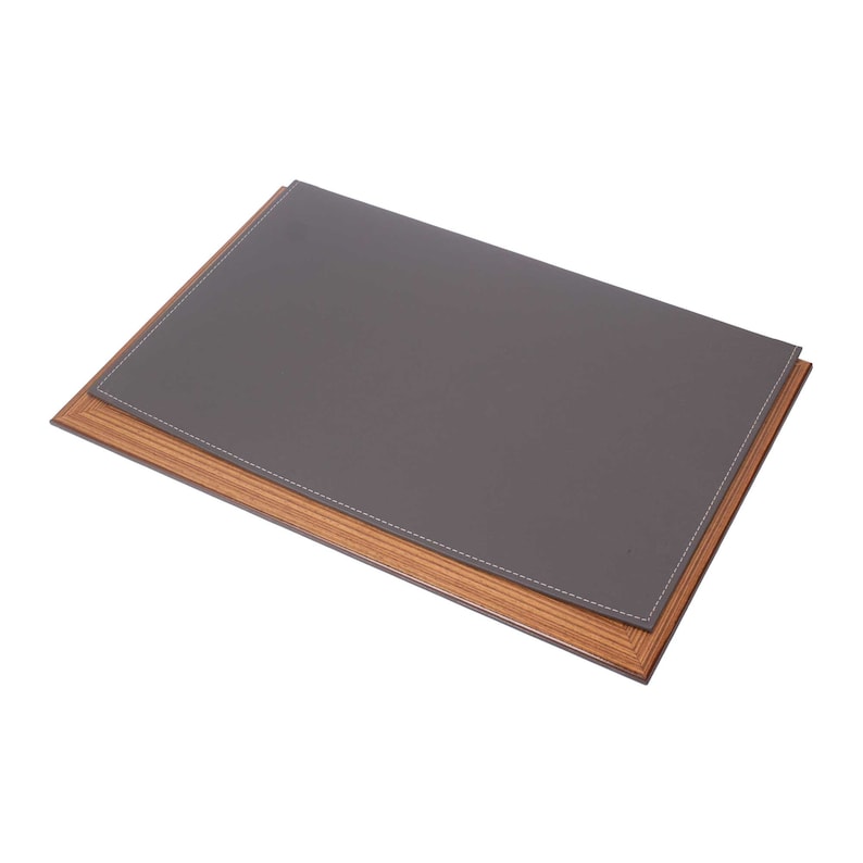 MOOG Leather Desk Pad With Wood Combination | Leather Black Desk Pad | Desk Pad With Cover | Black Leather