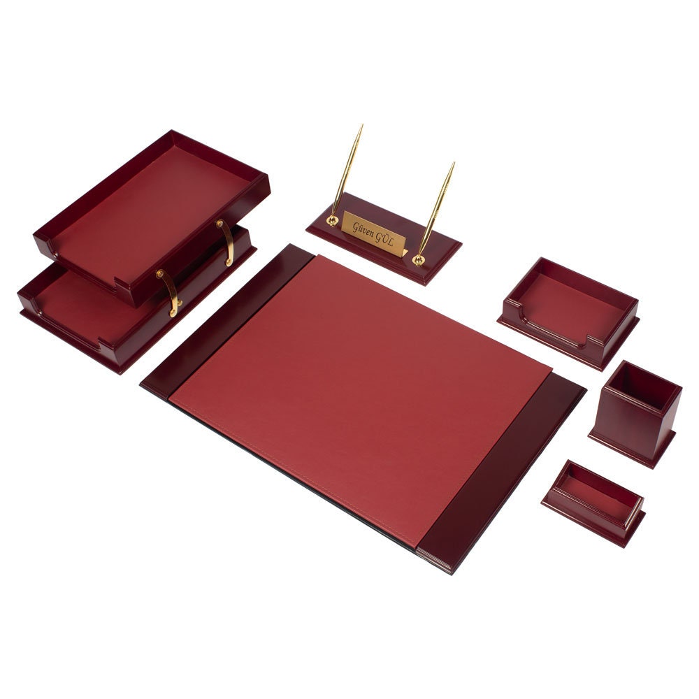 Lux Prestij Wood Desk Set-Office Organizer Set-Leather Desk Organizer-Combination-Best Gift-Leather Desk Set - Desk Accessories