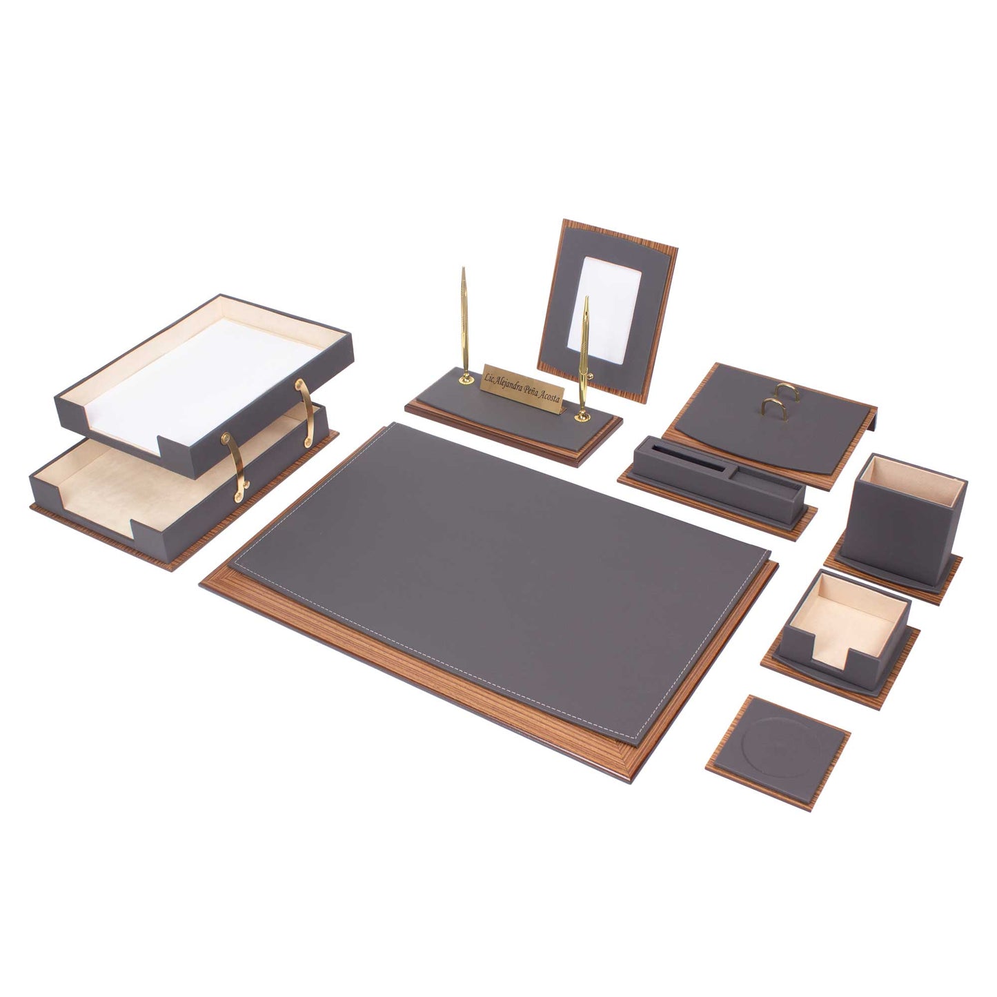 MOOG Personalised Leather Deluxe Desk Set - Office and Business Stationary - Retirement Gift - Wedding Anniversary Present- 11 PCS