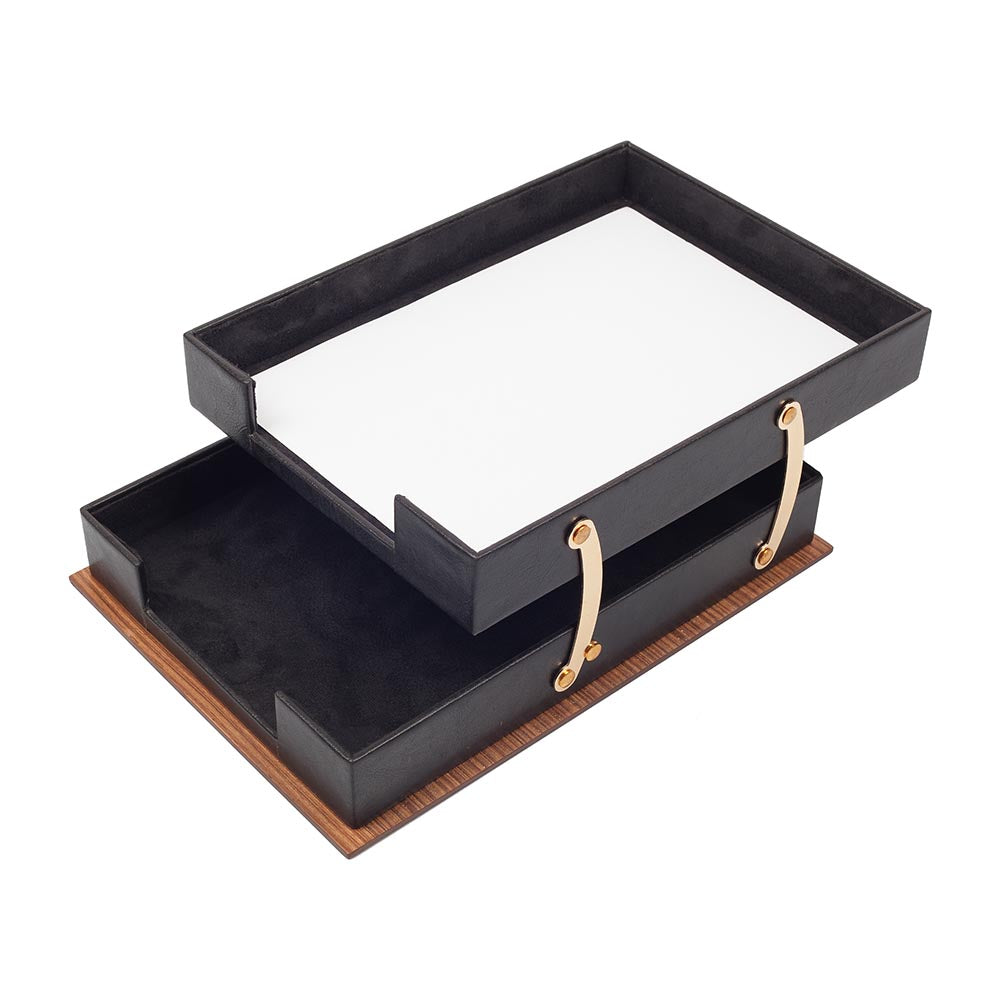 MOOG  Star Wooden Leather Double Document Tray