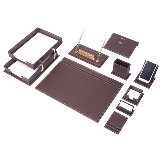 MOOG Luxury Desk Set - Double Document Tray- Brown - 13 PCS